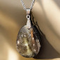 Pendentif Obsdienne Dorée Ovale avec Chaîne acier (s)