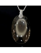 Pendentif Obsdienne Œil céleste Ovale avec Chaîne acier (s)