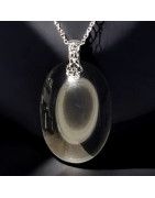 Pendentif Obsdienne Œil céleste Ovale avec Chaîne acier (s)
