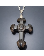 Pendentif Obsdienne noire Croix énergétique avec Chaîne acier (s)