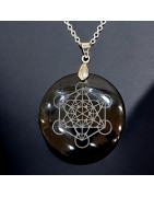 Pendentif Obsdienne noire Metatron avec Chaîne acier (s)