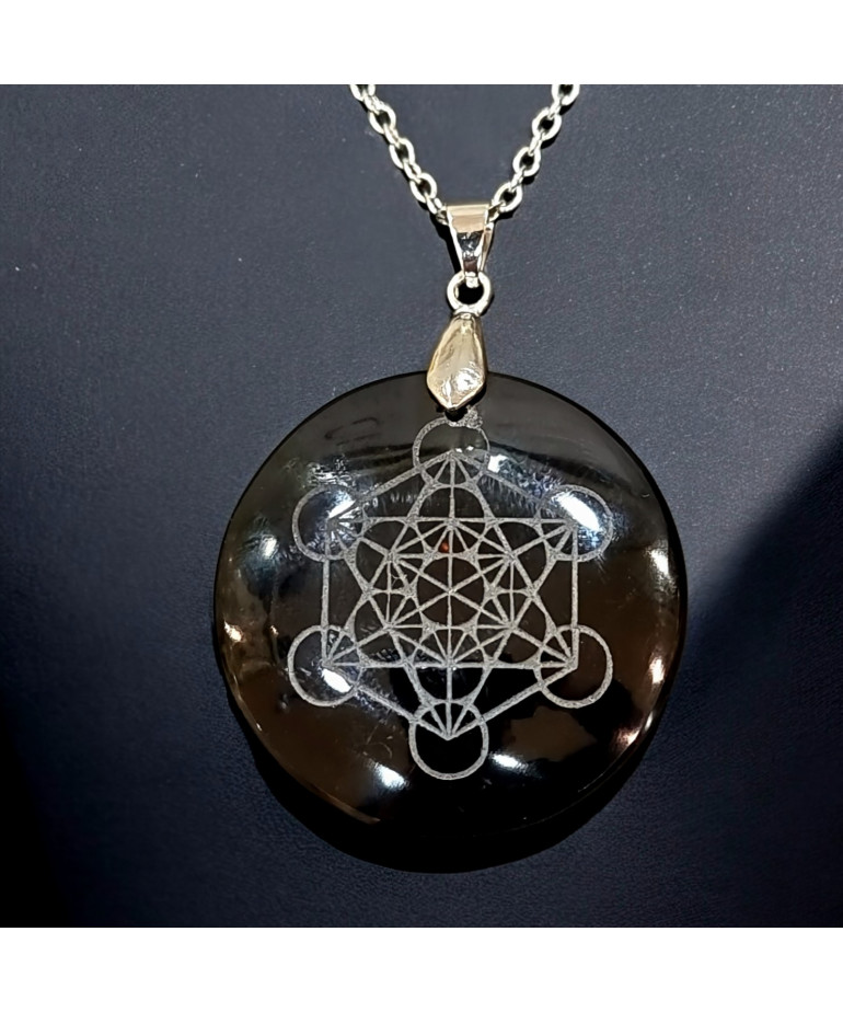 Pendentif Obsdienne noire Metatron avec Chaîne acier (s)