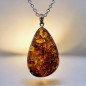 Pendentif Ambre Cognac Goutte avec Chaîne acier (s)