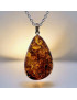 Pendentif Ambre Cognac Goutte avec Chaîne acier (s)