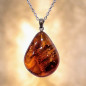 Pendentif Ambre Cognac Goutte avec Chaîne acier (s)