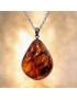 Pendentif Ambre Cognac Goutte avec Chaîne acier (s)