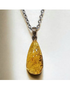 Pendentif Ambre Goutte avec Chaîne acier (s)