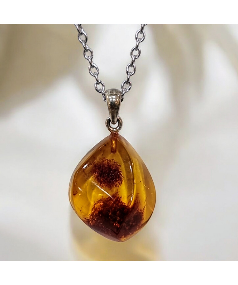 Pendentif Ambre avec Chaîne acier (s)