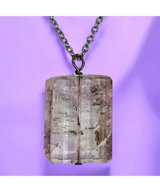 Pendentif Améthyste Rectangulaire sur Chaîne Acier (s)