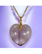 Pendentif Améthyste Cœur sur Chaîne Acier doré (s)
