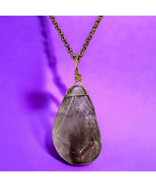 Pendentif Améthyste Goutte facettée sur Chaîne Acier doré (s)