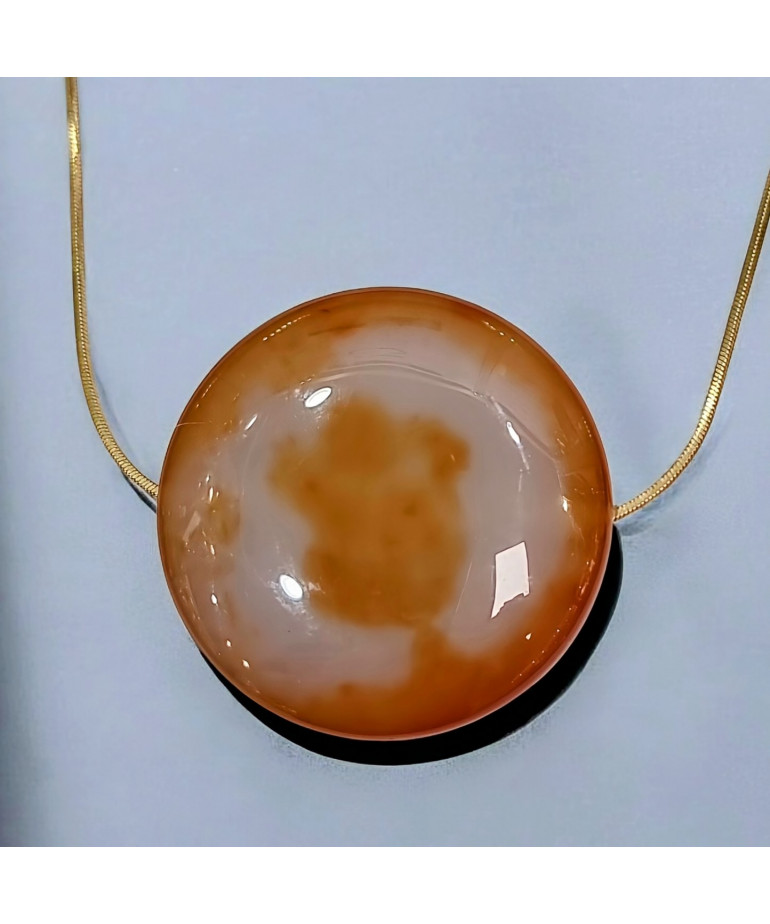 Pendentif Cornaline Rond sur Chaîne acier doré (s)