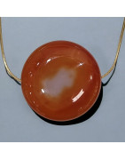 Pendentif Cornaline Rond sur Chaîne acier doré (s)