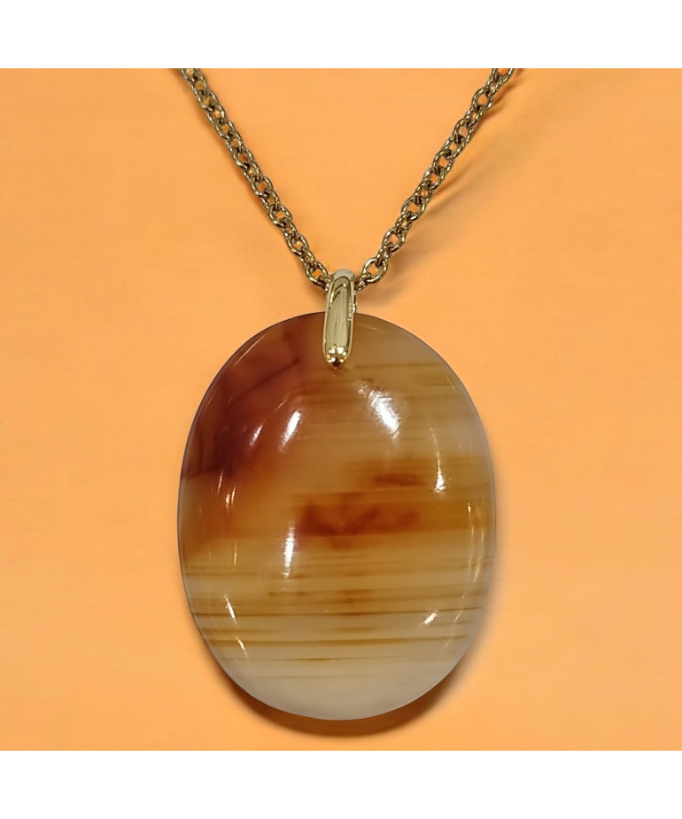 Pendentif Agate de feu Ovale sur Chaîne acier Dorée (s)