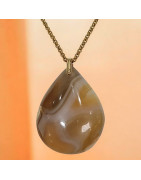 Pendentif Agate de feu Goutte sur Chaîne acier Dorée (s)