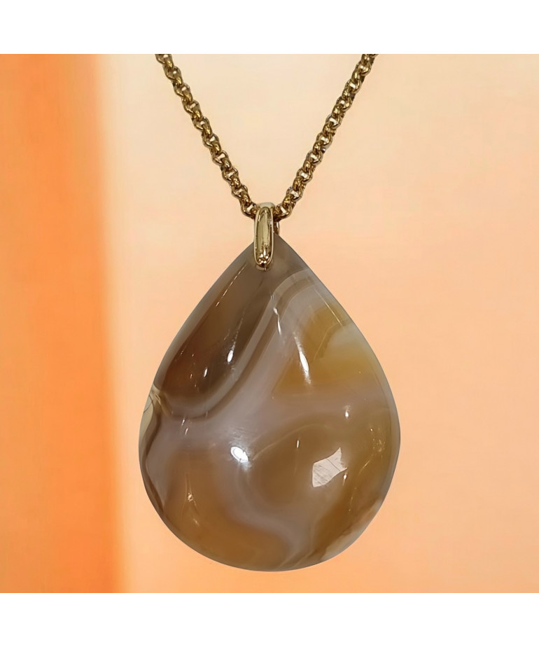 Pendentif Agate de feu Goutte sur Chaîne acier Dorée (s)