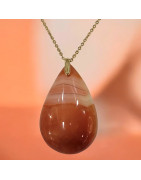 Pendentif Agate de feu Goutte sur Chaîne acier Dorée (s)