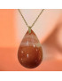 Pendentif Agate de feu Goutte sur Chaîne acier Dorée (s)
