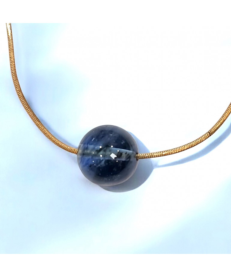 Pendentif Fluorite bleue Boule avec chaîne dorée (s)