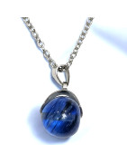 Pendentif Fluorite bleue Boule avec Chaîne acier (s)