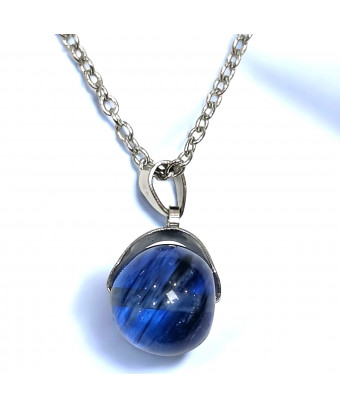 Pendentif Fluorite bleue Boule avec Chaîne acier (s)