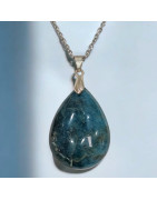 Pendentif Apatite bleue Goutte avec Chaîne acier(s)