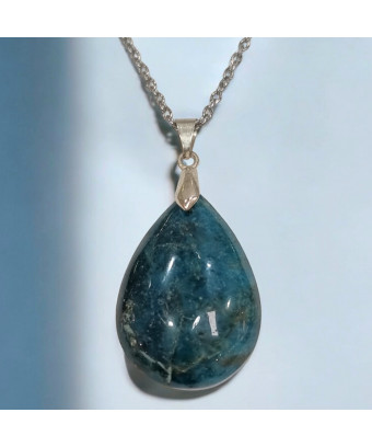 Pendentif Apatite bleue Goutte avec Chaîne acier(s)