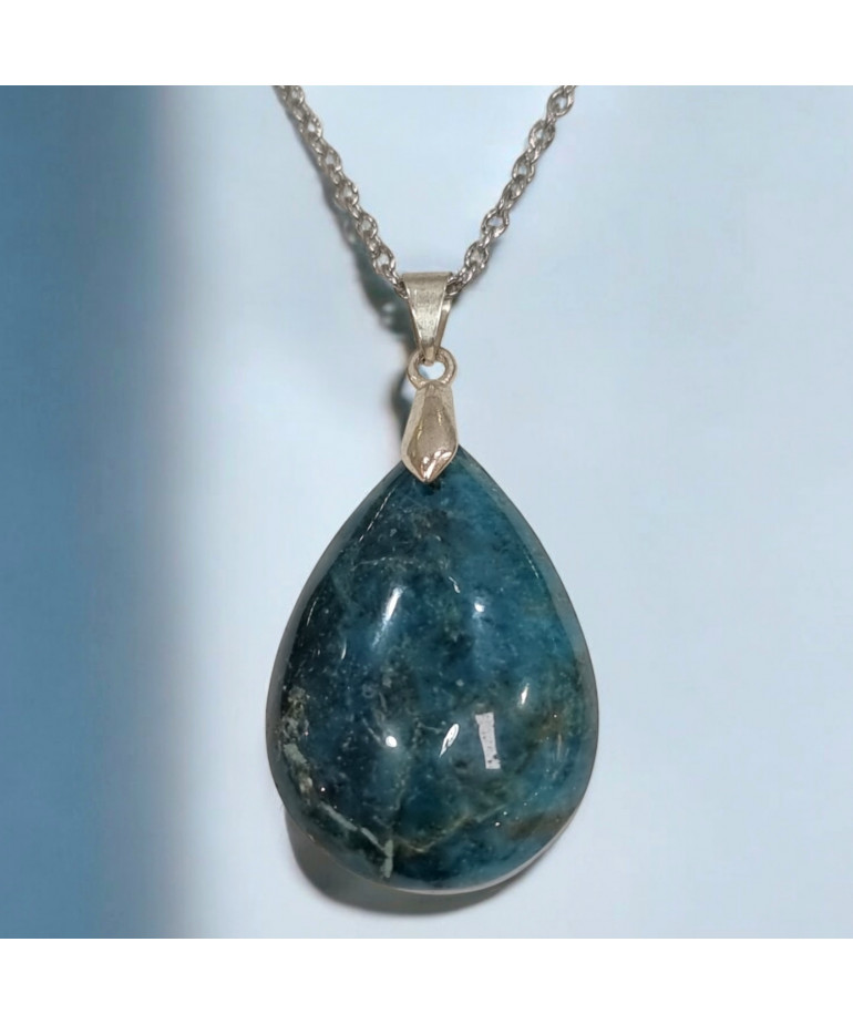 Pendentif Apatite bleue Goutte avec Chaîne acier(s)