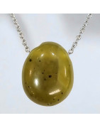 Pendentif Jade Serpentine sur Chaîne acier (s)