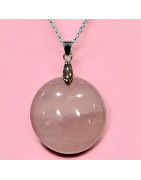 Pendentif Quartz rose rond avec chaine