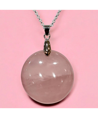 Pendentif Quartz rose rond avec chaine