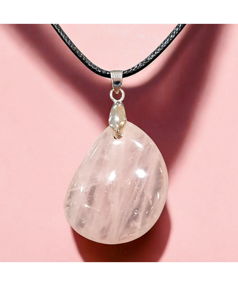 Pendentif Quartz rose avec Cordon (s)