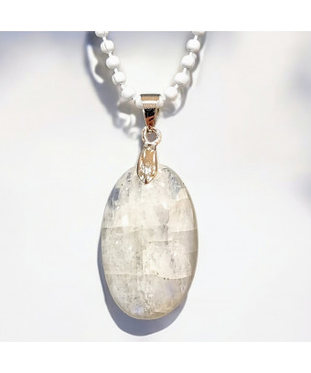 Pendentif Pierre de lune avec Chaîne émaillée Blanche (s)
