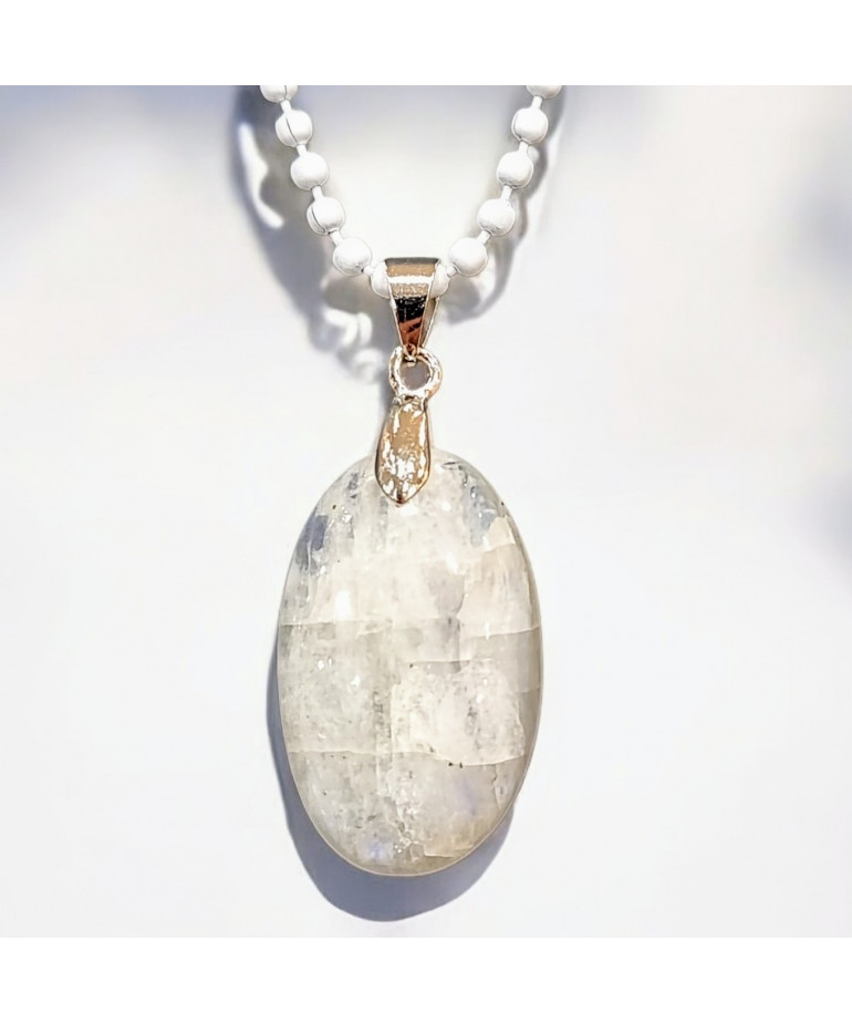 Pendentif Pierre de lune avec Chaîne émaillée Blanche (s)