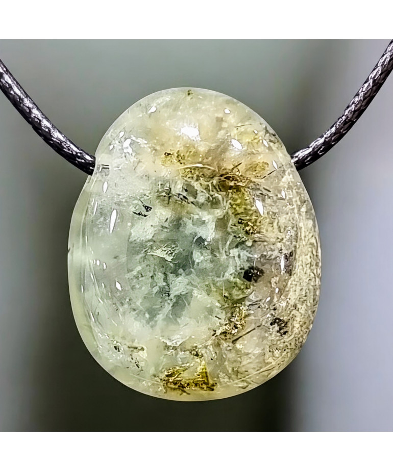 Pendentif Prehnite Epidote Ovale avec Cordon réglable (s)