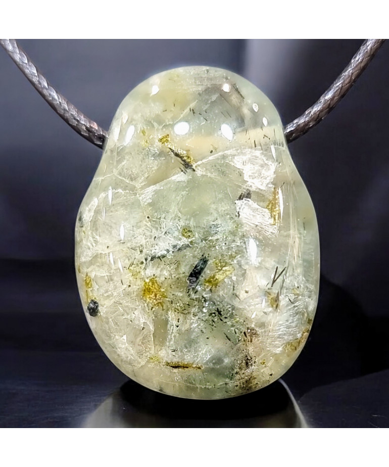 Pendentif Prehnite Epidote Ovale avec Cordon réglable (s)