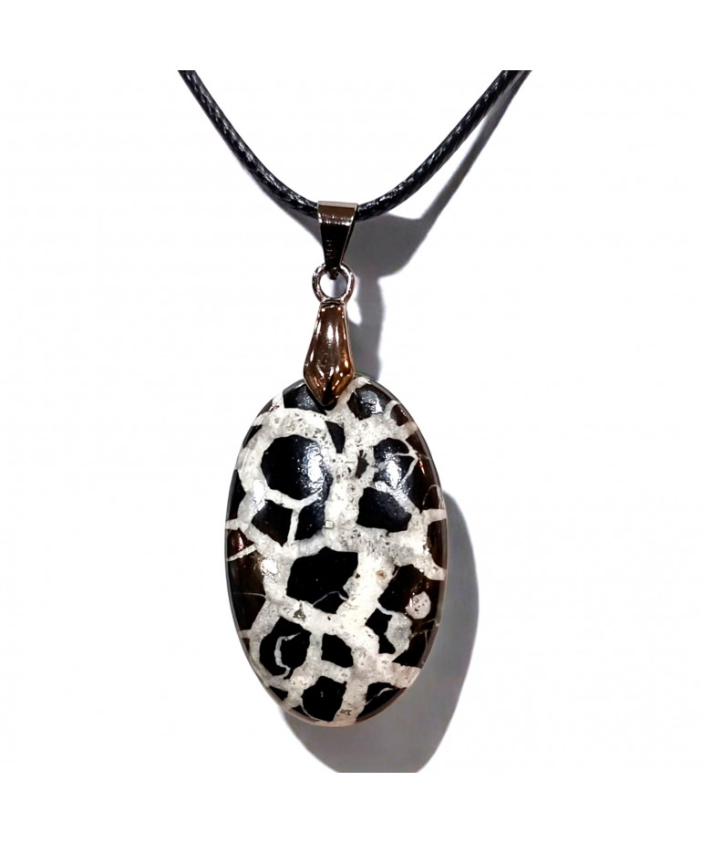 Pendentif Septaria noire Ovale avec Cordon réglable (s)