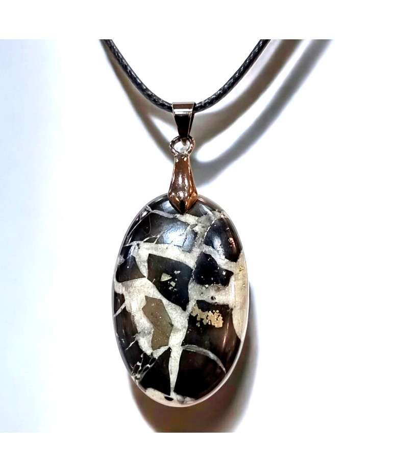 Pendentif Septaria noire Ovale avec Cordon réglable (s)