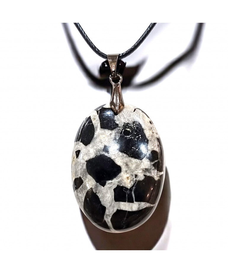 Pendentif Septaria noire Ovale avec Cordon réglable (s)