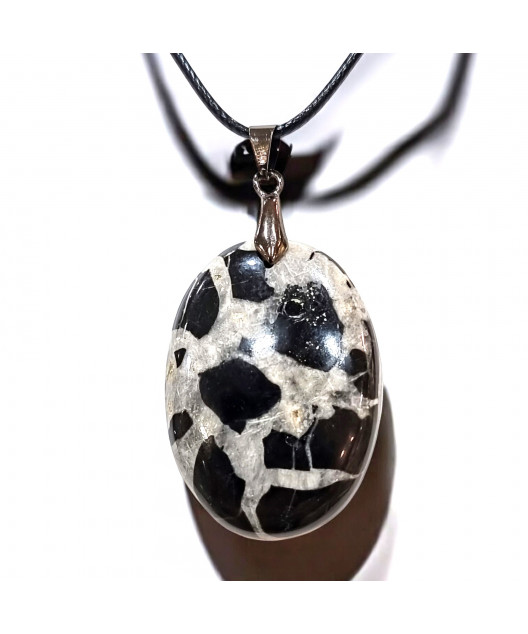 Pendentif Septaria noire Ovale avec Cordon réglable (s)