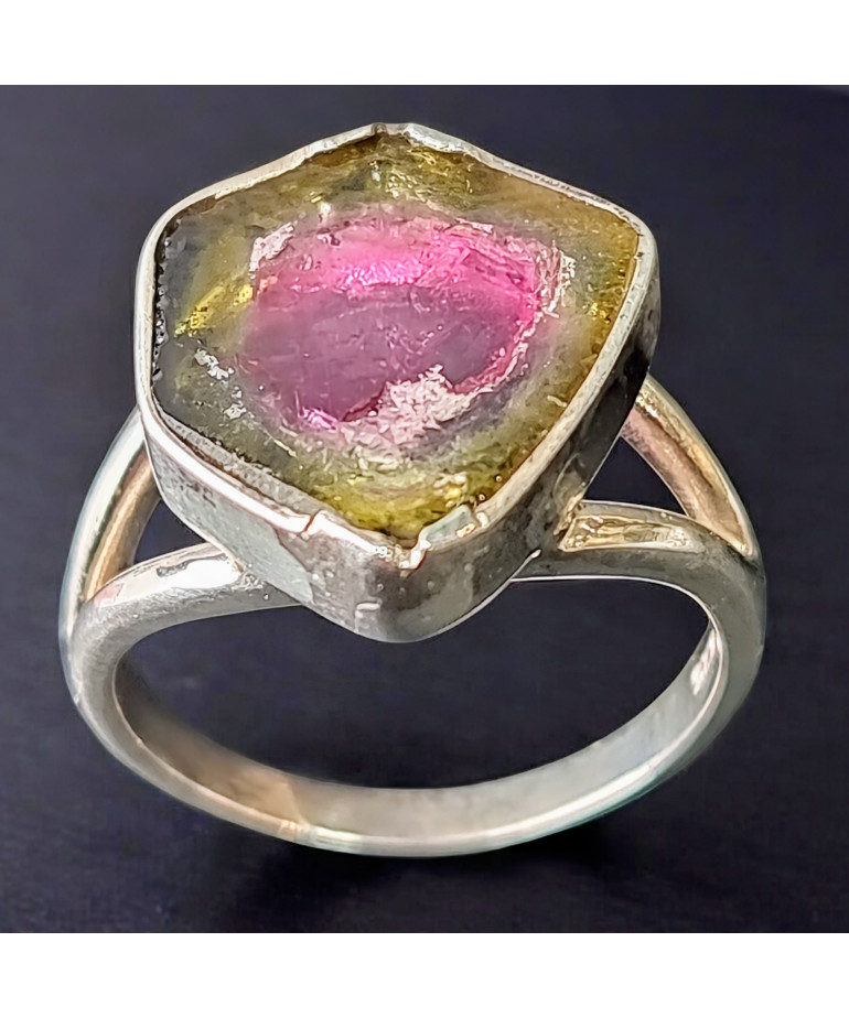 Bague Tourmaline Melon d'eau Argent 925 Taille 52 (s)