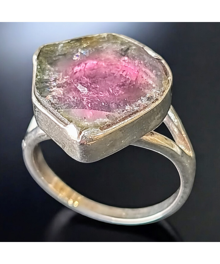 Bague Tourmaline Melon d'eau Argent 925 Taille 52 (s)