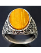Bague Œil de tigre Acier inox Taille 64 (s)