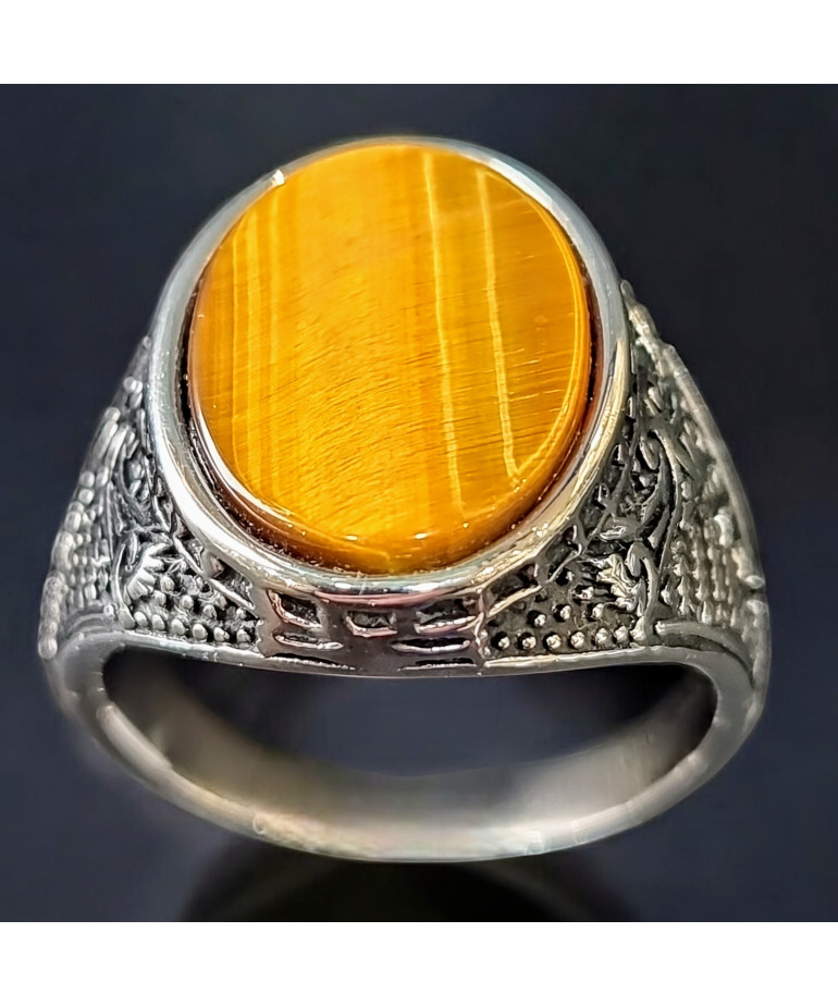 Bague Œil de tigre Acier inox Taille 64 (s)