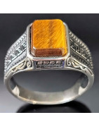 Bague Œil de tigre Acier inox Taille 64 (s)