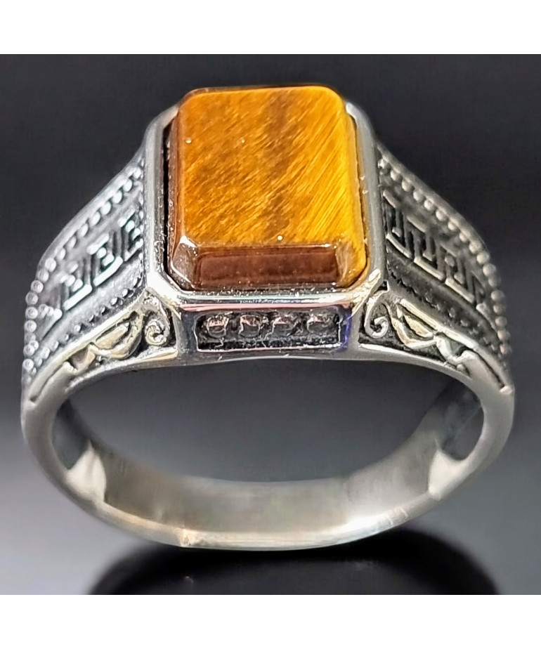 Bague Œil de tigre Acier inox Taille 64 (s)