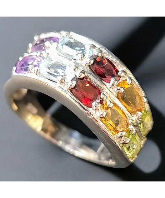 Bague Péridot Citrine Grenat Topaze bleue Améthyste Argent 925 (s)