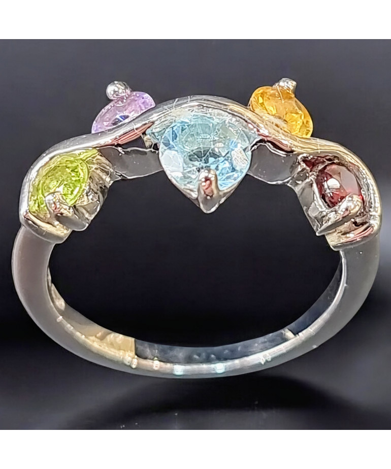 Bague Topaze bleue Améthyste Citrine Grenat Péridot  Argent 925 (s)