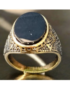 Bague Onyx Acier inox Plaqué or Taille 64 (s)