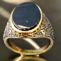 Bague Onyx Acier inox Plaqué or Taille 64 (s)